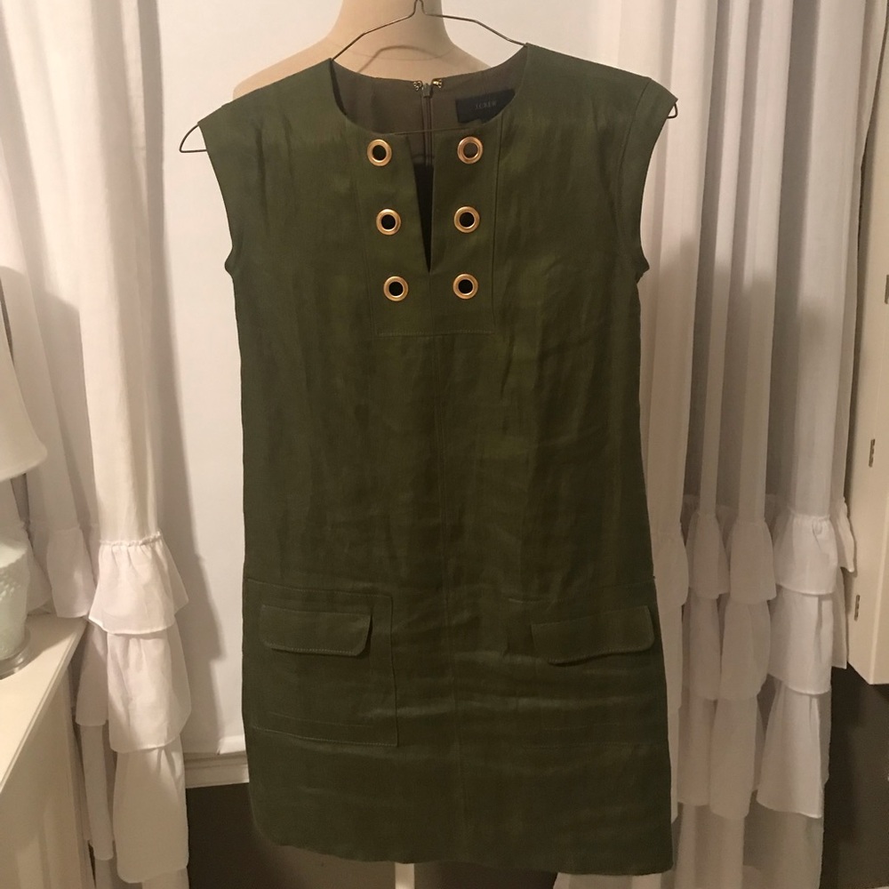 Army green linen J.Crew dress